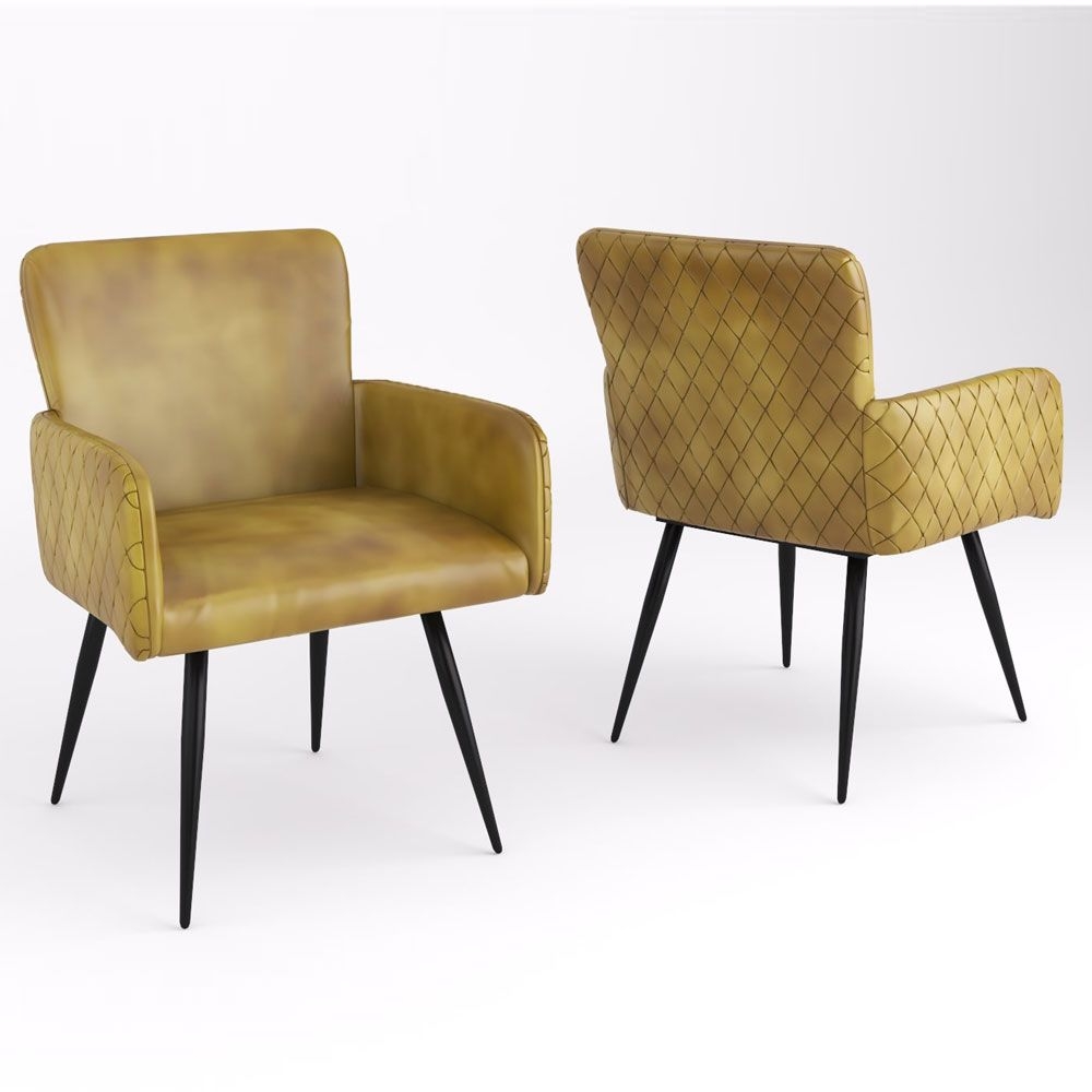 Product photograph of Stanton Mustard Dining Armchair Genuine Leather With Metal Legs Sold In Pairs from Choice Furniture Superstore.