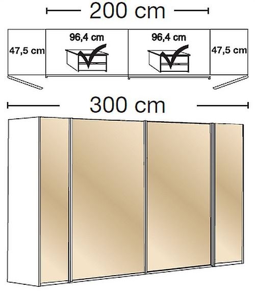 Product photograph of Wiemann Nizza Havana And Champagne Glass 2 Door Hinged And 2 Door Sliding Wardrobe - W 300cm from Choice Furniture Superstore.