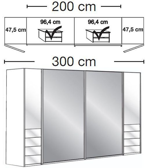 Product photograph of Wiemann Nizza White 2 Door Glass Combi Hinged And 2 Mirror Door Sliding Wardrobe With Passepartout - W 300cm from Choice Furniture Superstore.