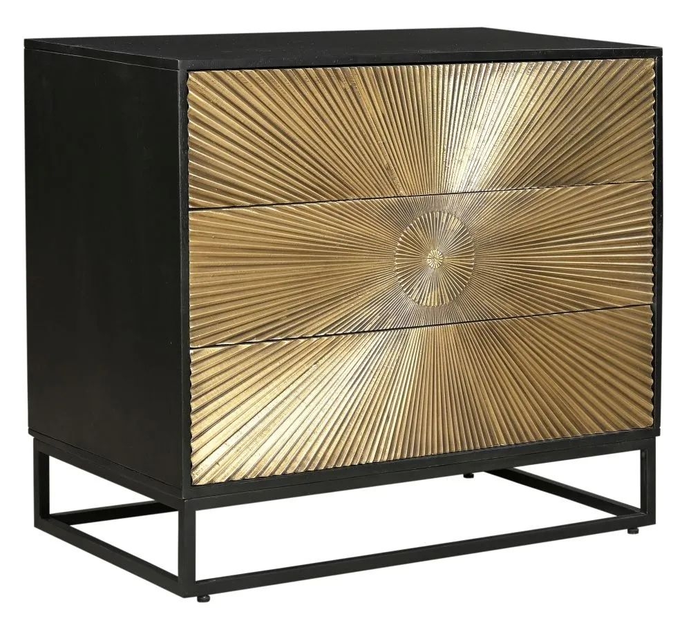 Product photograph of Luxe Black And Antique Gold Starburst Chest - 3 Drawers from Choice Furniture Superstore.