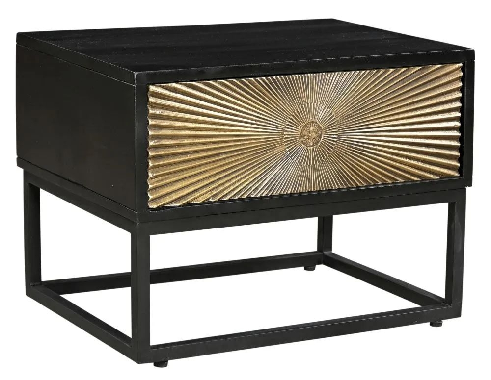 Product photograph of Luxe Black And Antique Gold Starburst Side Table- 1 Drawer from Choice Furniture Superstore.