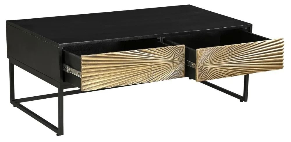Product photograph of Luxe Black And Antique Gold Starburst Coffee Table- 2 Drawers from Choice Furniture Superstore.