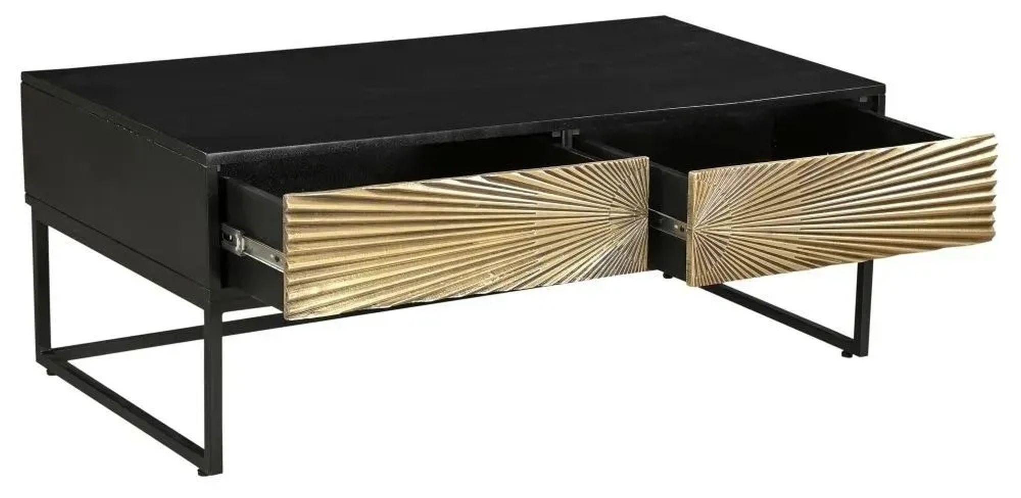 Product photograph of Clearance - Luxe Black And Antique Gold Starburst Coffee Table- 2 Drawers - Brand New Item from Choice Furniture Superstore.