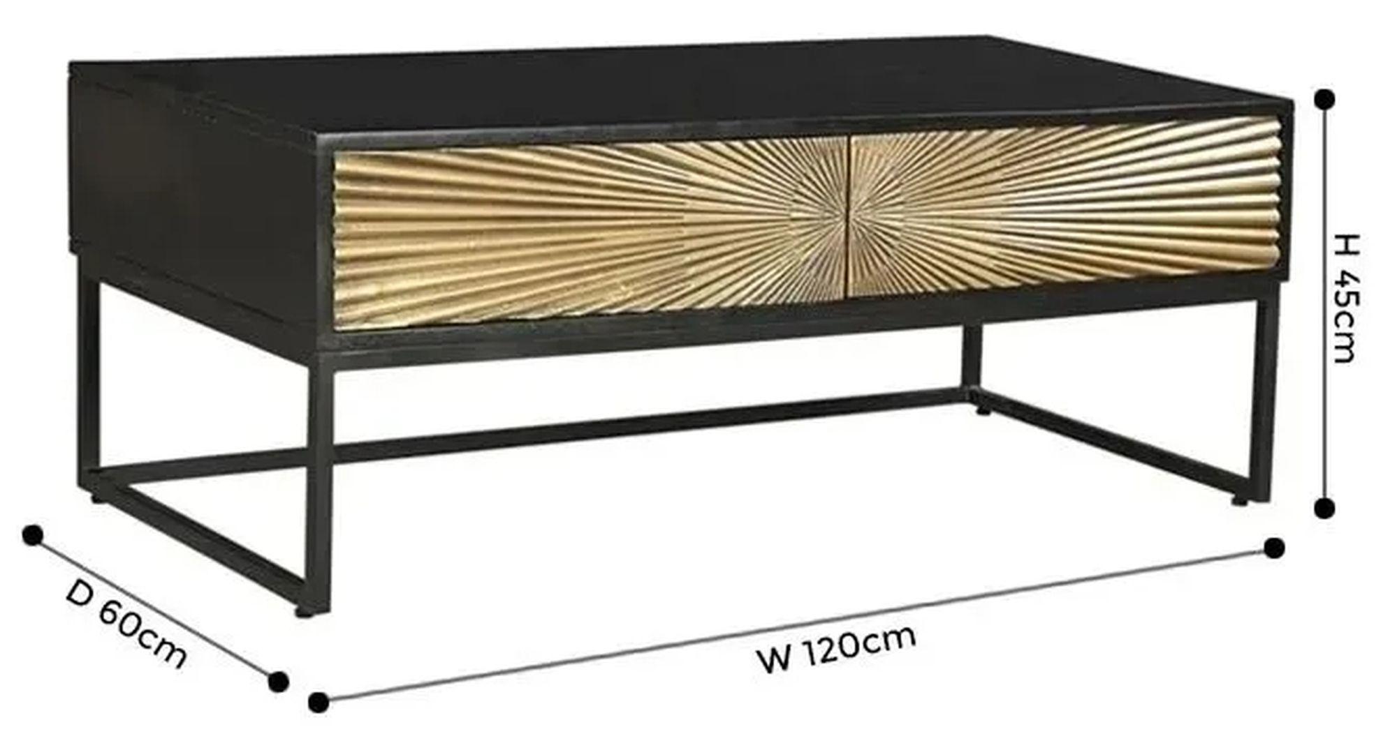 Product photograph of Clearance - Luxe Black And Antique Gold Starburst Coffee Table- 2 Drawers - Brand New Item from Choice Furniture Superstore.