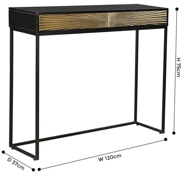 Product photograph of Luxe Black And Antique Gold Starburst Console Table- 2 Drawers from Choice Furniture Superstore.