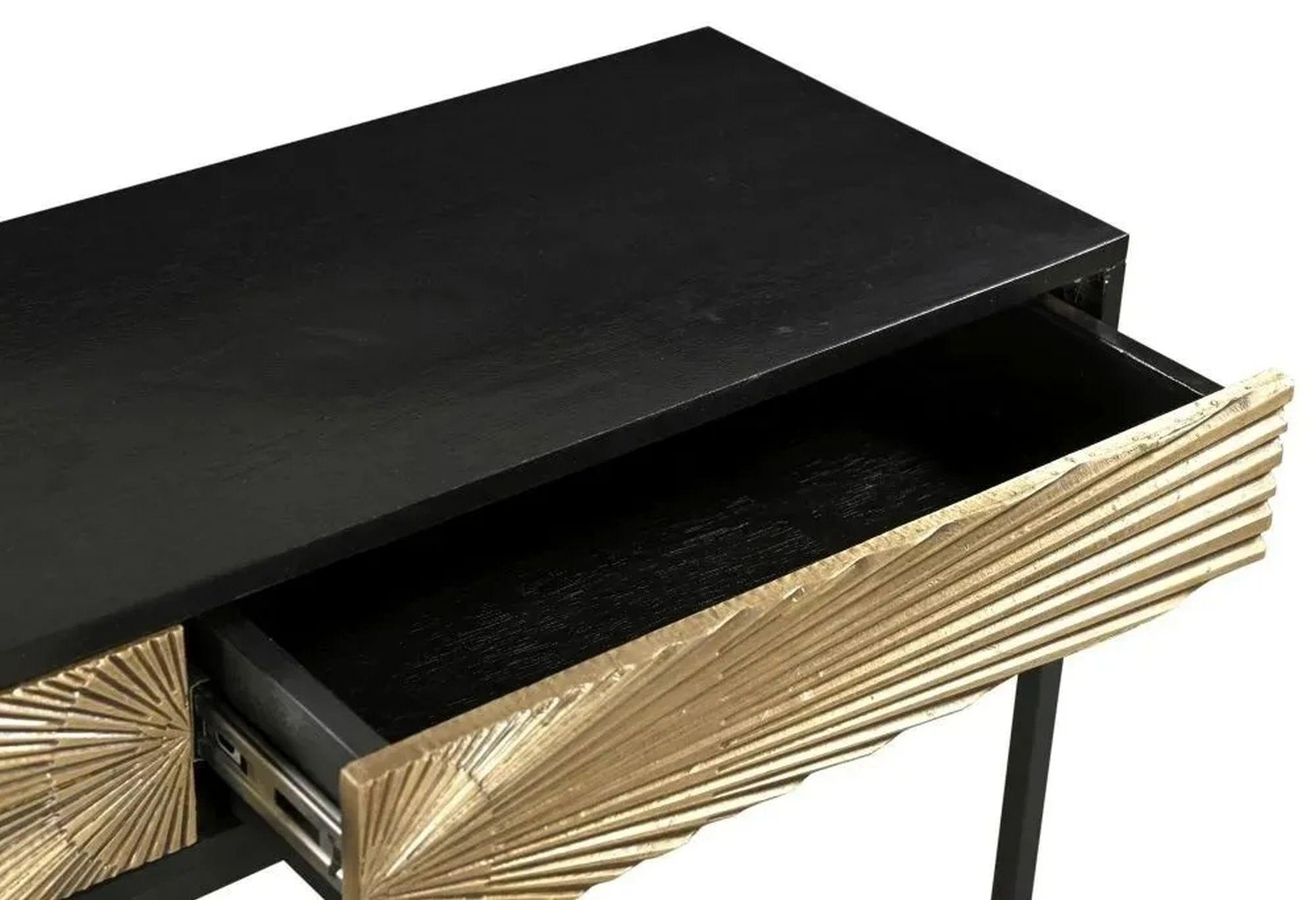 Product photograph of Clearance - Luxe Black And Antique Gold Starburst Dressing Table With Mirror - 2 Drawers from Choice Furniture Superstore.