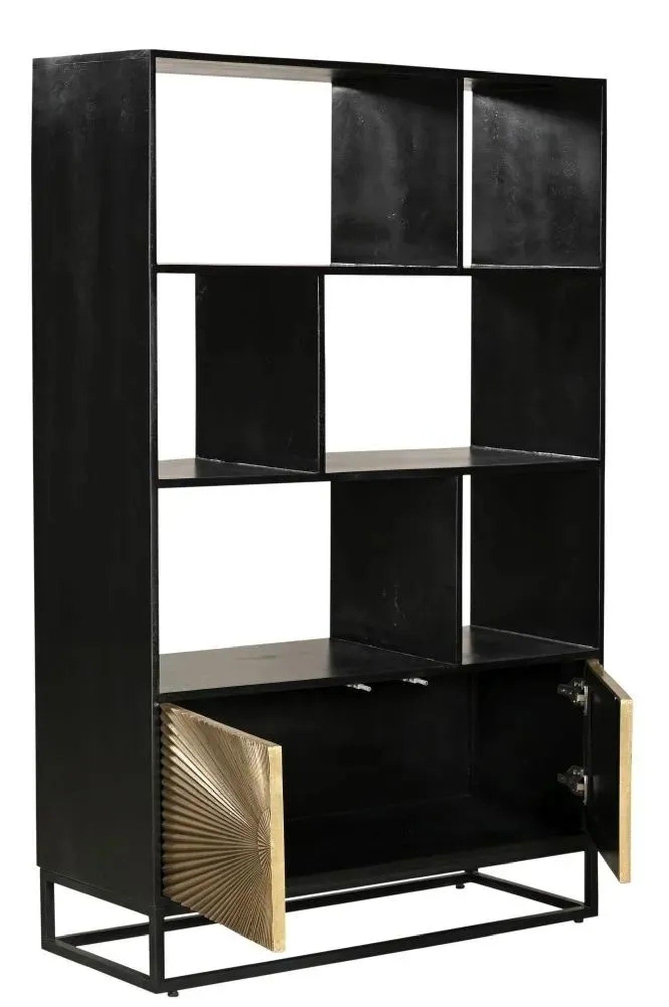 Product photograph of Clearance - Luxe Black And Antique Gold Starburst Open Display Shelving Unit With Cupboard - Brand New Item from Choice Furniture Superstore.