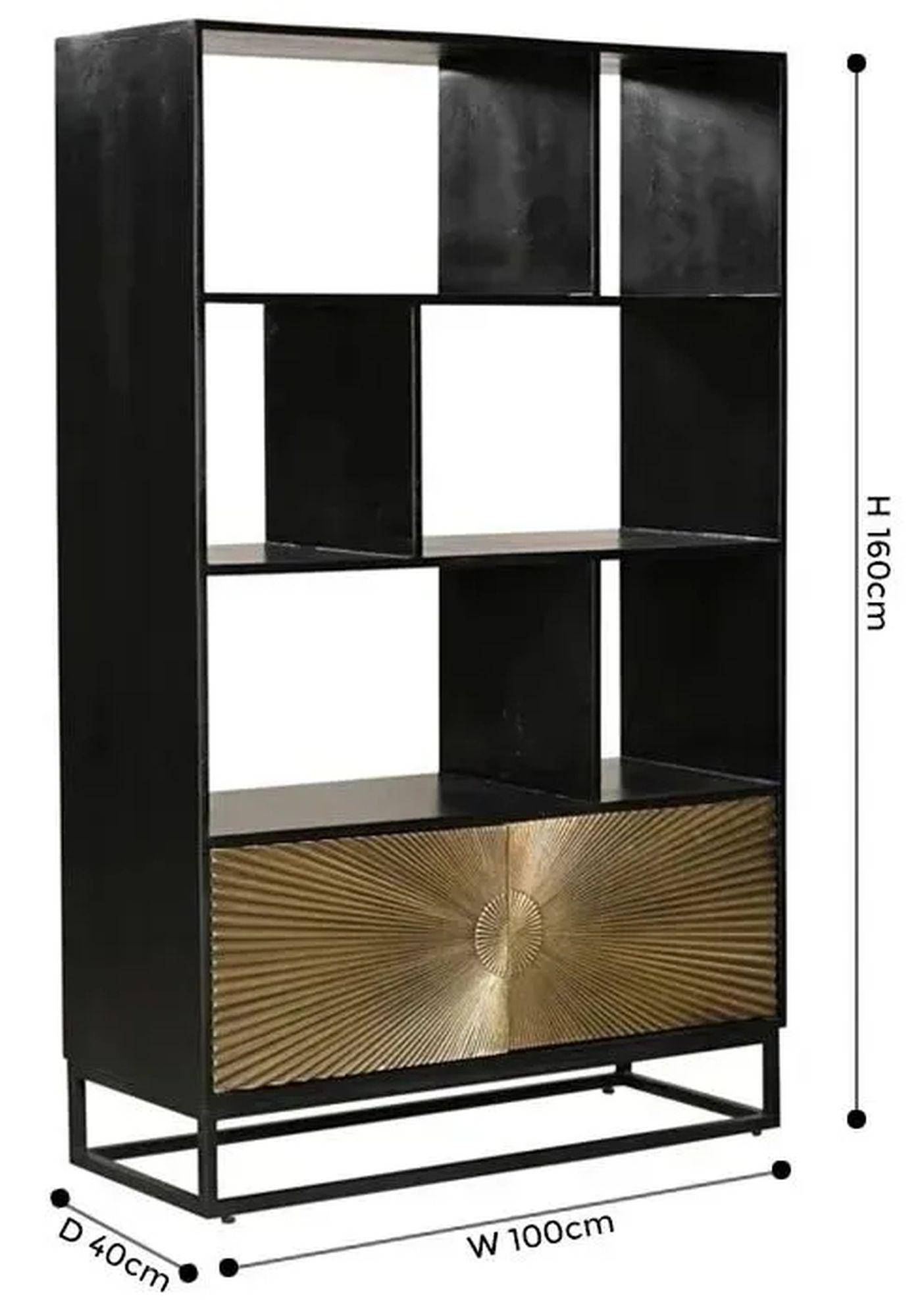 Product photograph of Clearance - Luxe Black And Antique Gold Starburst Open Display Shelving Unit With Cupboard - Brand New Item from Choice Furniture Superstore.