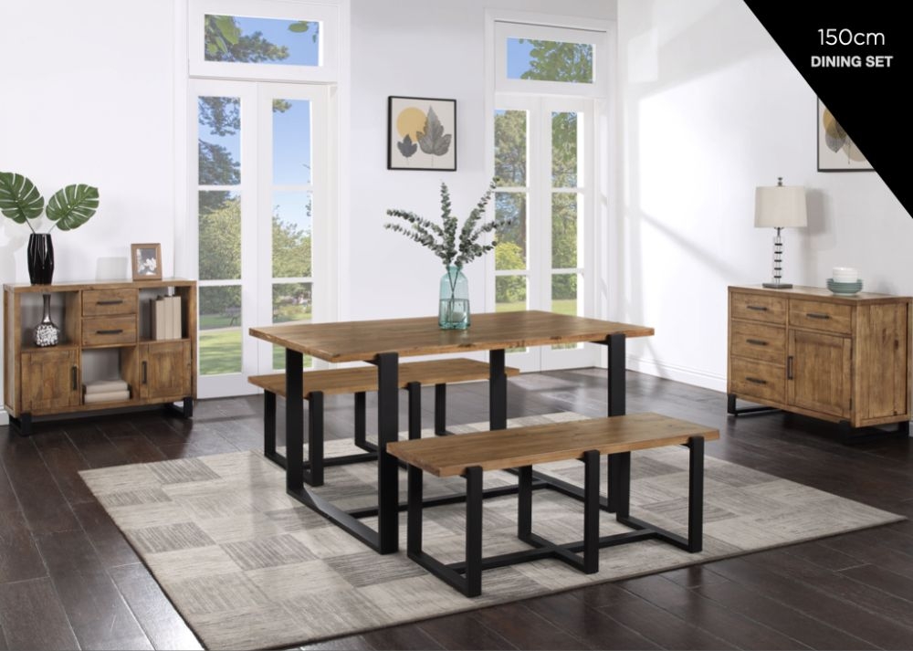 Product photograph of Pembroke Rustic Pine Dining Table 150cm Seats 6 Diners Rectangular Top With Black Metal Legs from Choice Furniture Superstore.