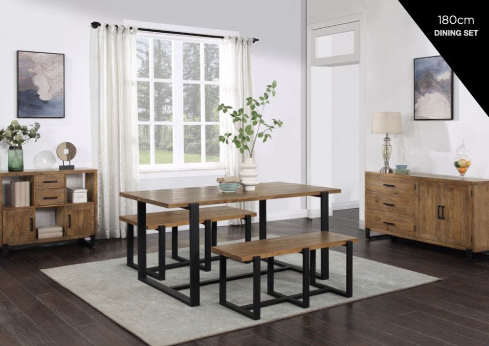 Product photograph of Pembroke Rustic Pine Dining Table 180cm Seats 8 Diners Rectangular Top With Black Metal Legs from Choice Furniture Superstore.