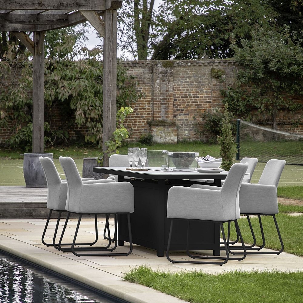 Sunderland Slate Outdoor Garden 6 Seater Dining Set with Fire Pit Table