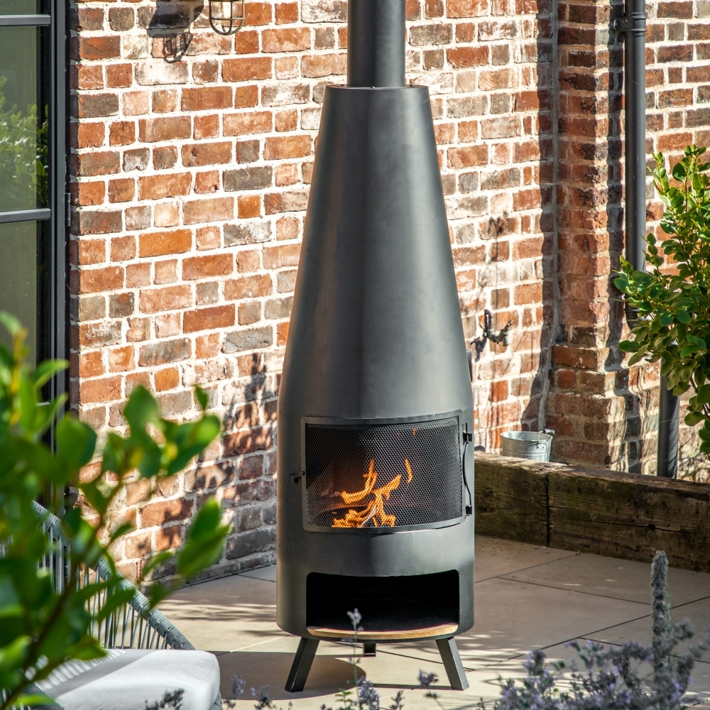 Product photograph of Foligno Charcoal Iron Outdoor Garden Chiminea With Pizza Shelf from Choice Furniture Superstore.