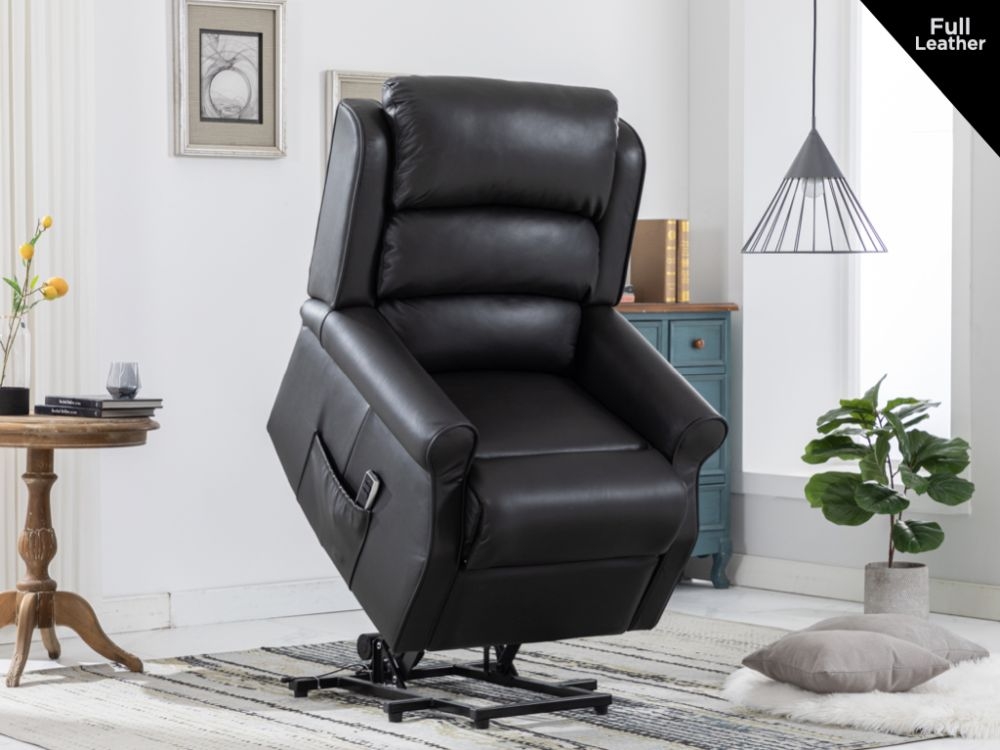 Product photograph of Windsor Lift And Tilt Black Leather Recliner Armchair from Choice Furniture Superstore.