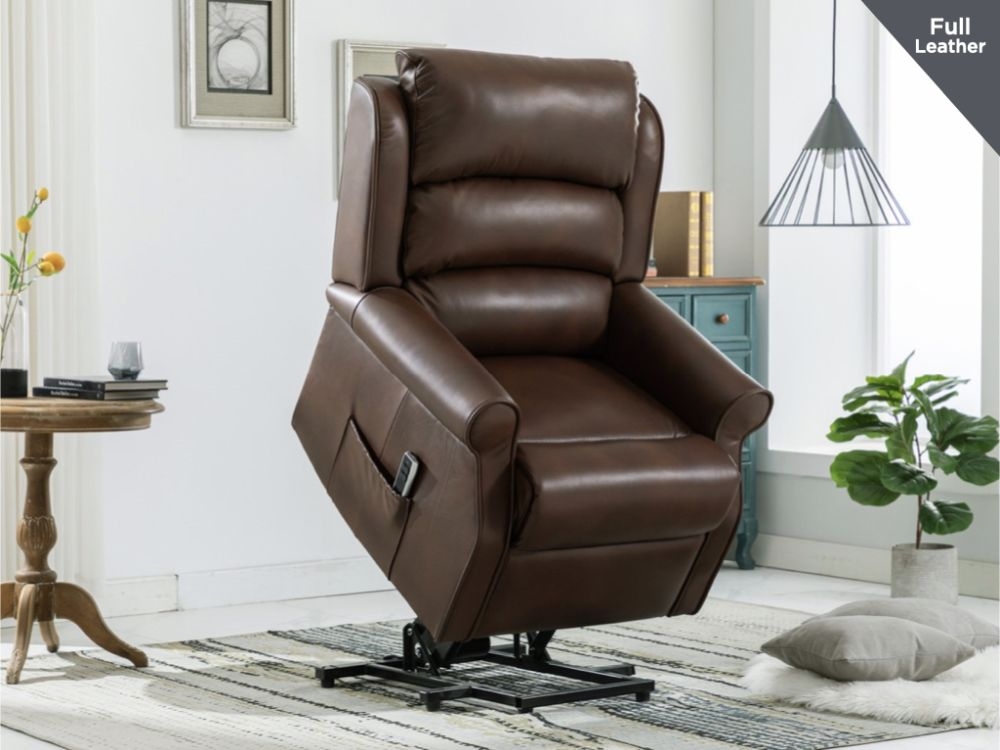 Product photograph of Windsor Leather Lift And Tilt Recliner Armchair - Dual Motor from Choice Furniture Superstore.