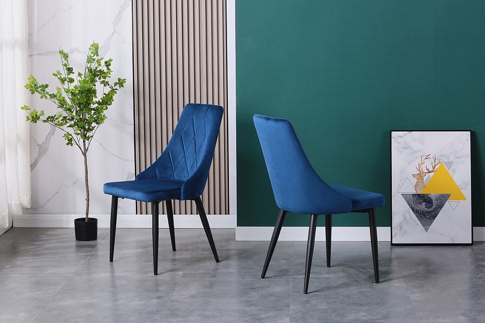 Product photograph of Darwen Dark Blue Fabric Dining Chair With Black Legs Sold In Pairs from Choice Furniture Superstore.