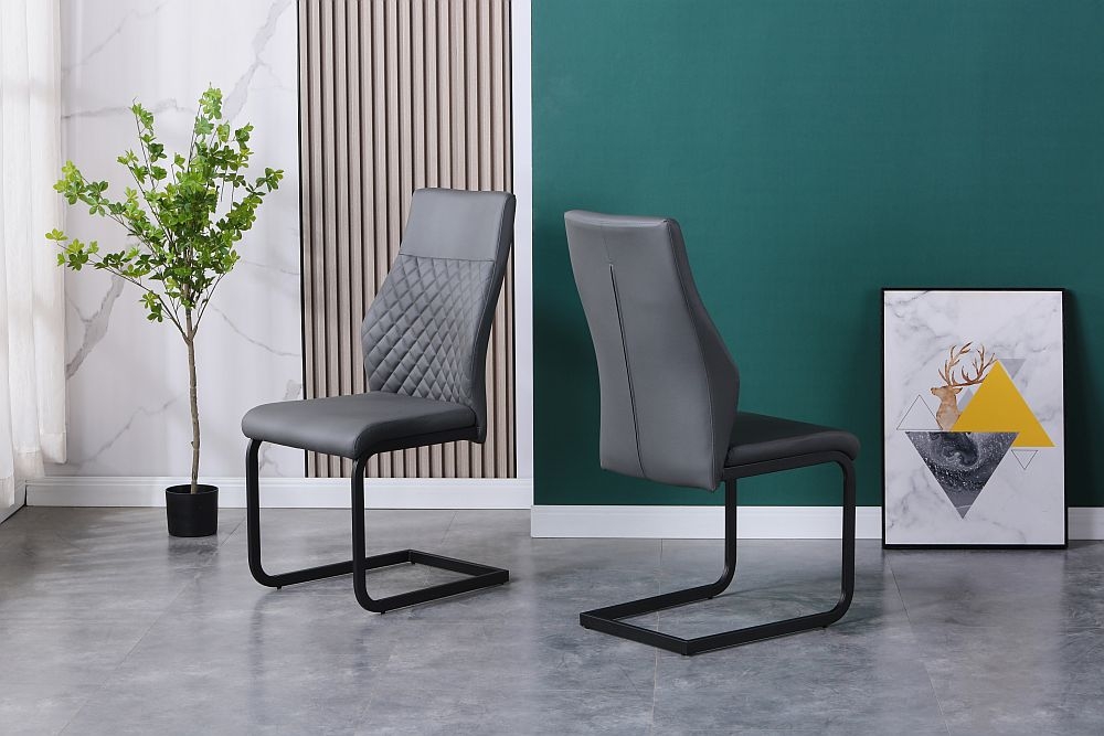 Product photograph of Sheffield Dark Grey Leather Dining Chair With Black Legs Set Of 4 from Choice Furniture Superstore.