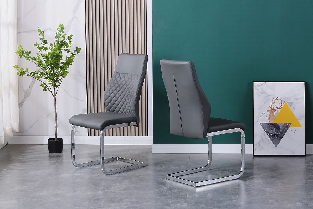 Product photograph of Sheffield Dark Grey Leather Dining Chair With Chrome Legs Set Of 4 from Choice Furniture Superstore.