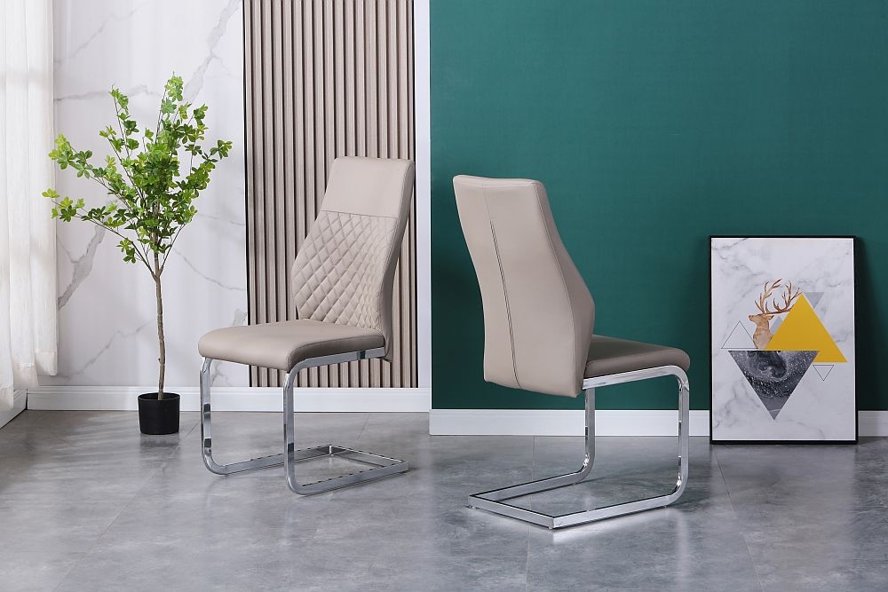 Product photograph of Sheffield Taupe Leather Dining Chair With Chrome Legs Set Of 4 from Choice Furniture Superstore.