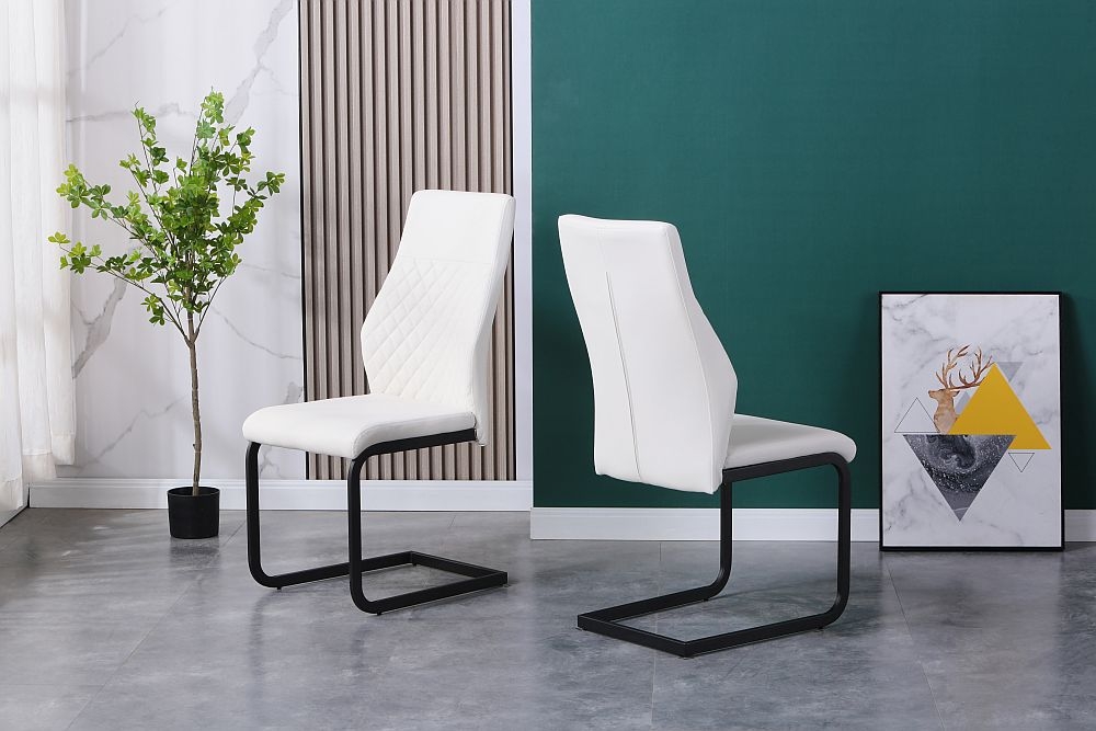 Product photograph of Sheffield White Leather Dining Chair With Black Legs Set Of 4 from Choice Furniture Superstore.