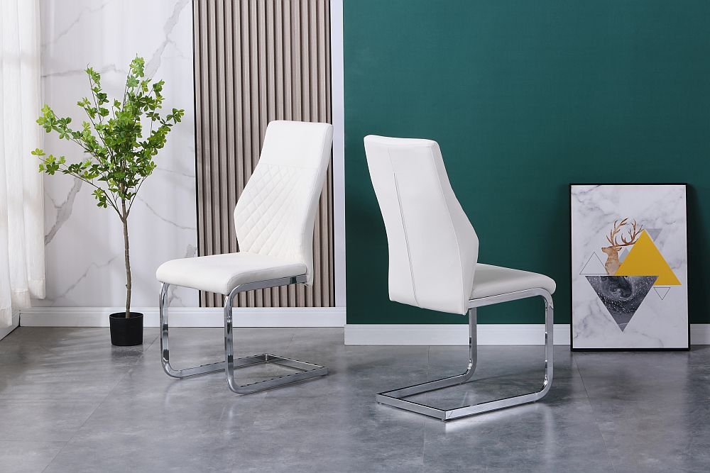 Product photograph of 4 X Sheffield White Leather Dining Chair With Chrome Legs from Choice Furniture Superstore.