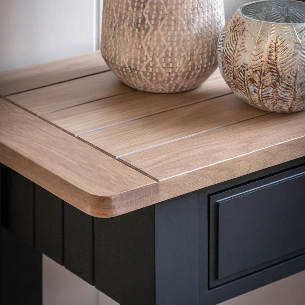 Product photograph of Telford Oak 2 Drawer Console Table - Comes In Meteor And Prairie Options from Choice Furniture Superstore.