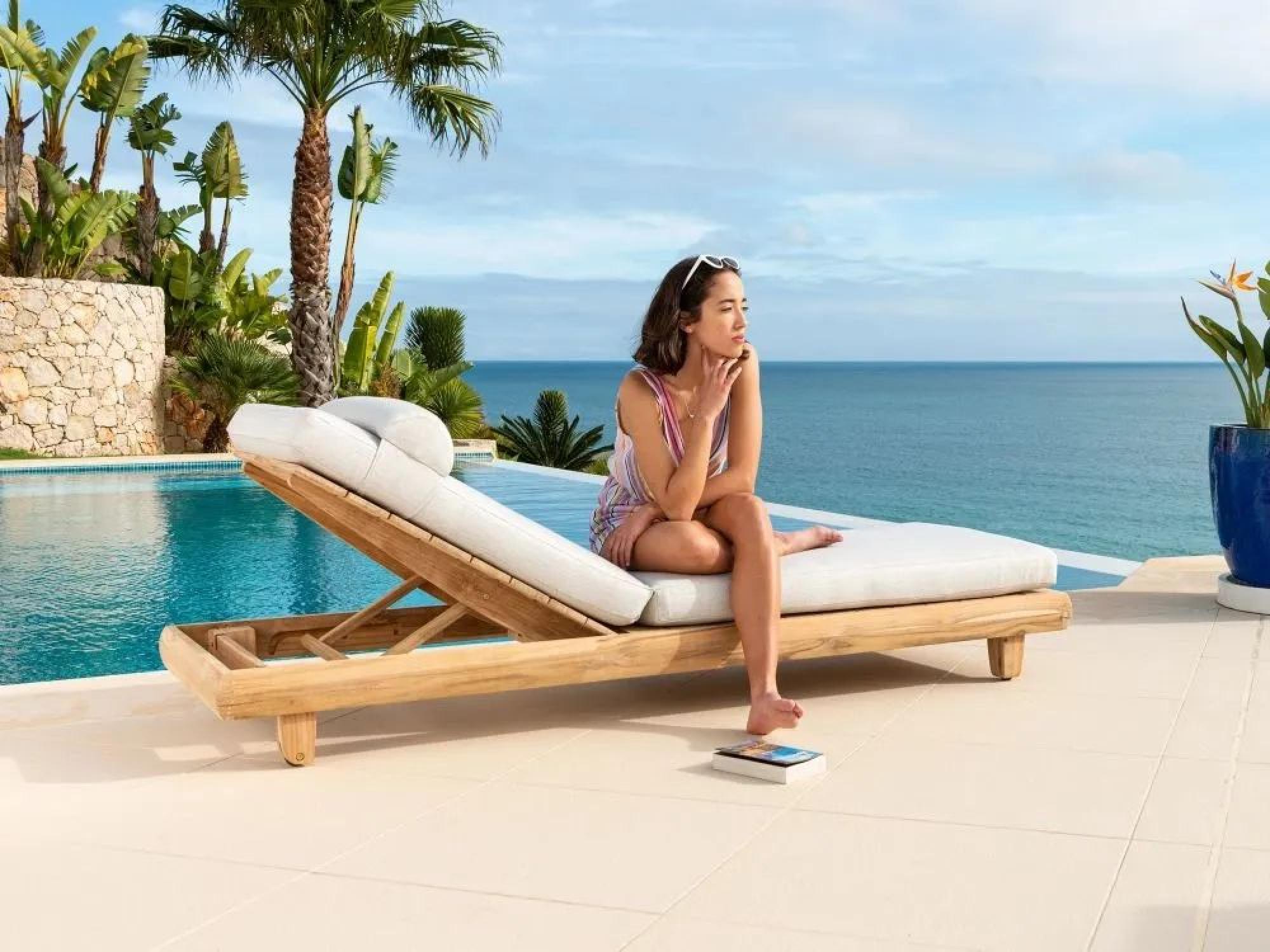 Product photograph of Alexander Rose Sorrento Teak Adjustable Sunbed from Choice Furniture Superstore.
