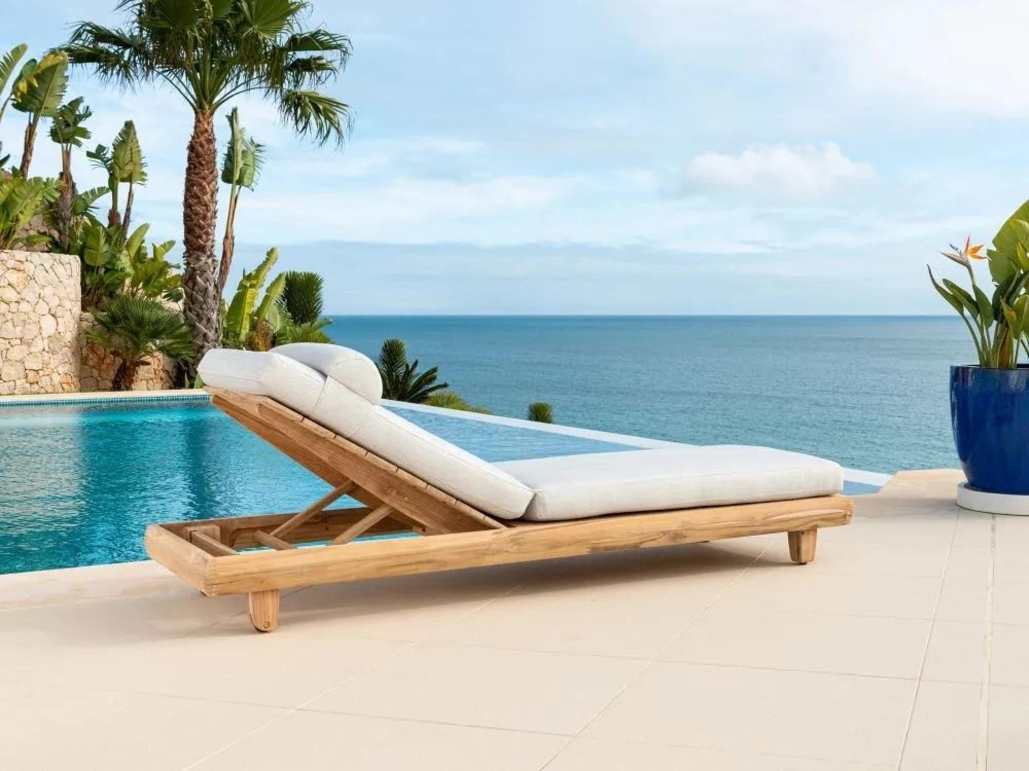 Product photograph of Alexander Rose Sorrento Teak Adjustable Sunbed from Choice Furniture Superstore.