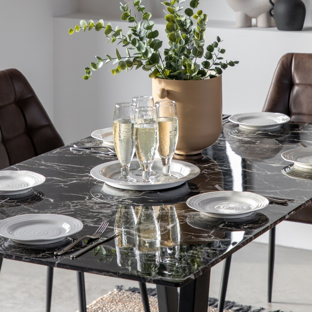 Product photograph of Davidson Black Marble Glass 6 Seater Dining Table from Choice Furniture Superstore.