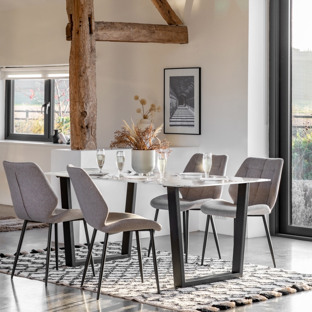 Product photograph of Davidson Marble Effect Glass 6 Seater Dining Table - Comes In White And Black Top Options from Choice Furniture Superstore.