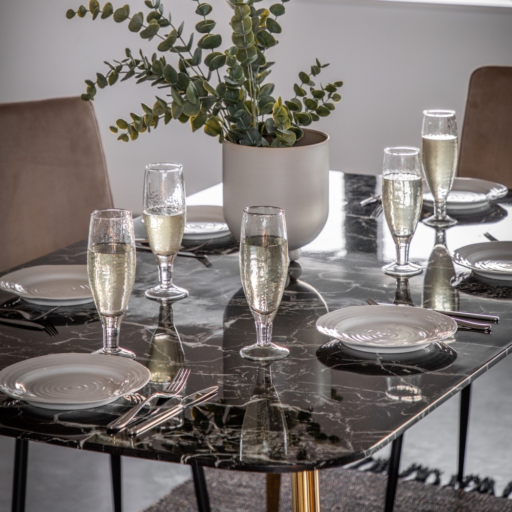 Product photograph of Evans 160cm Black Marble Effect And Gold Dining Table from Choice Furniture Superstore.