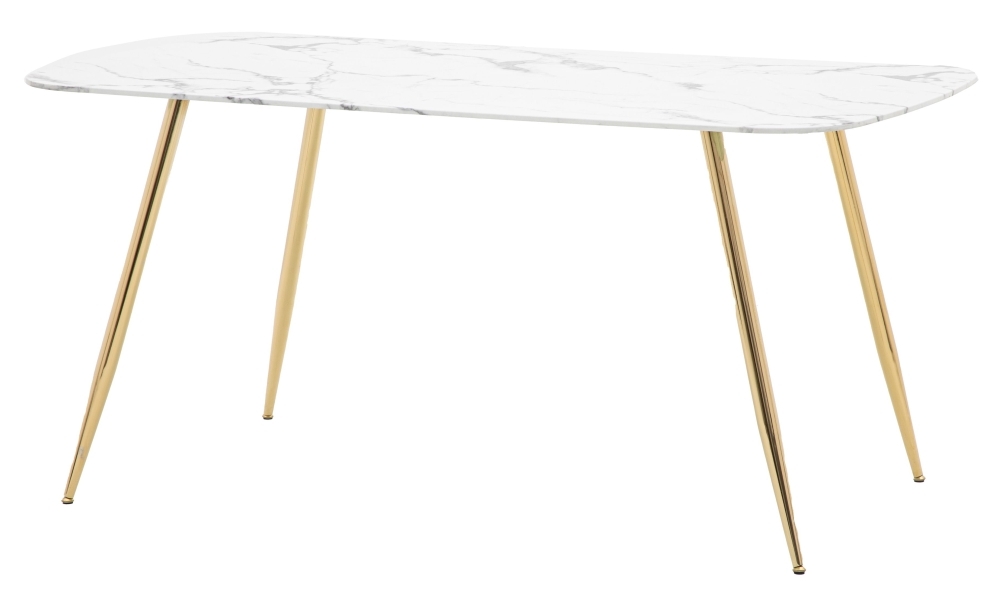 Product photograph of Evans Marble Effect Glass 6 Seater Dining Table - Comes In White And Gold Or Black And Gold Options from Choice Furniture Superstore.