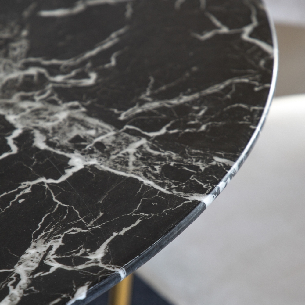 Product photograph of Fielding 110cm Black Marble Effect And Gold Round Dining Table from Choice Furniture Superstore.