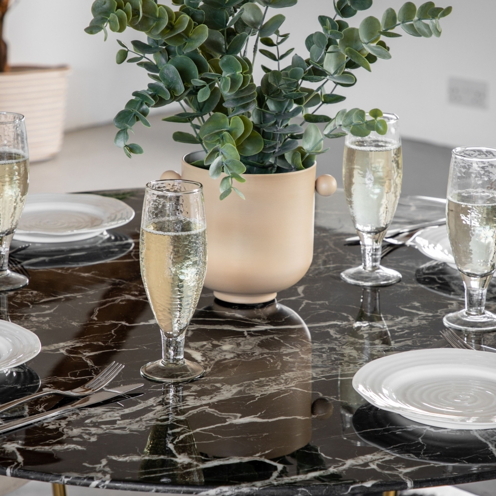 Product photograph of Fielding 110cm Black Marble Effect And Gold Round Dining Table from Choice Furniture Superstore.