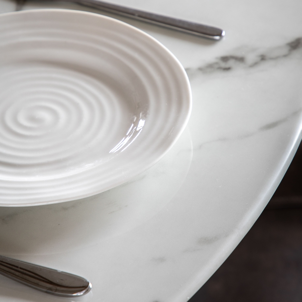 Product photograph of Fielding Black And White Marble Effect Glass Round Dining Table - 2 Seater from Choice Furniture Superstore.