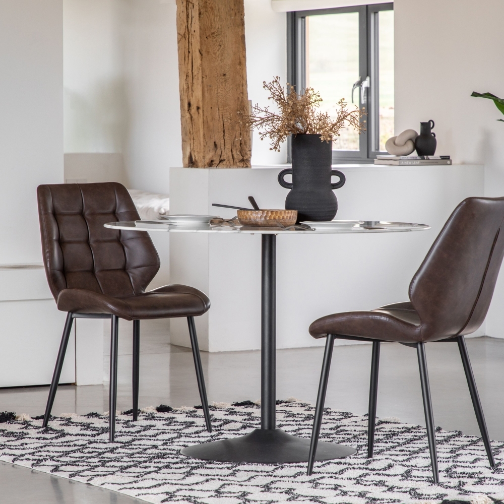 Product photograph of Fielding Black And White Marble Effect Glass Round Dining Table - 2 Seater from Choice Furniture Superstore.