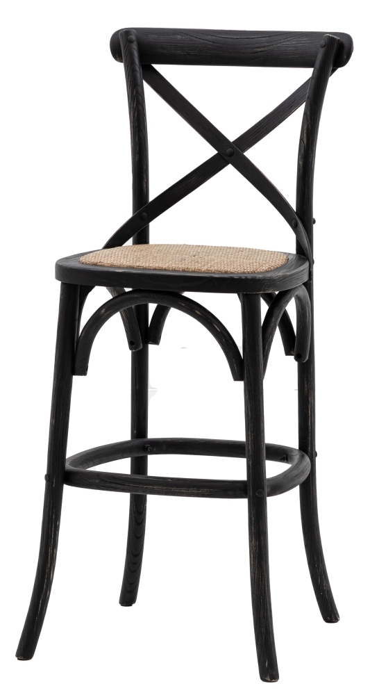 Product photograph of Cafe Black Rattan Barstool Sold In Pairs from Choice Furniture Superstore.