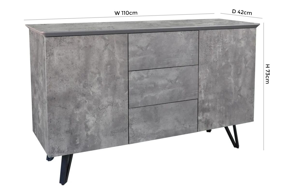 Product photograph of Tetro Small 3 Drawer Sideboard - Comes In Grey Concrete Options from Choice Furniture Superstore.