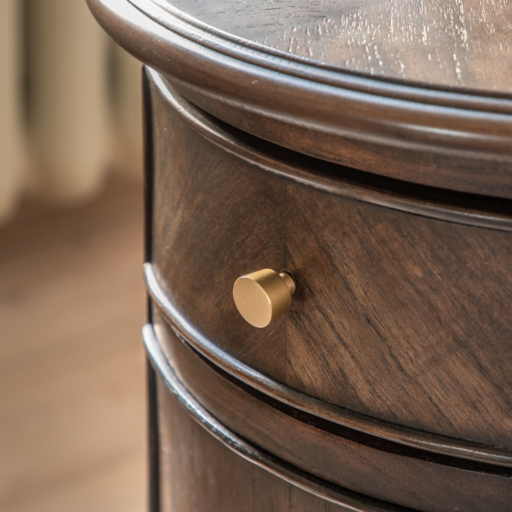 Product photograph of Jacona Wooden Walnut Drum Side Table from Choice Furniture Superstore.