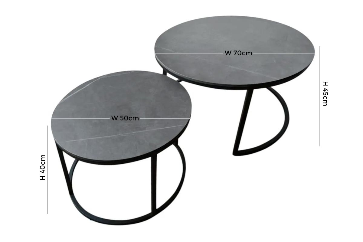 Product photograph of Zeus Grey Sintered Stone Round Nesting Coffee Tables from Choice Furniture Superstore.