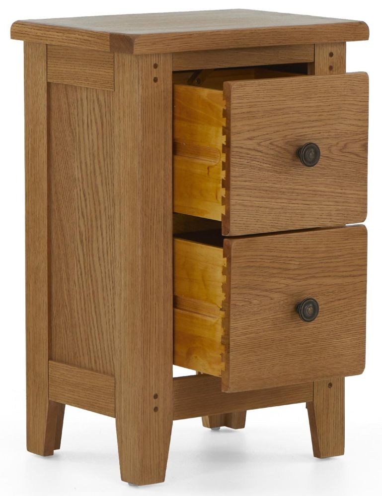 Product photograph of Burford Oak 2 Drawer Narrow Bedside Cabinet from Choice Furniture Superstore.