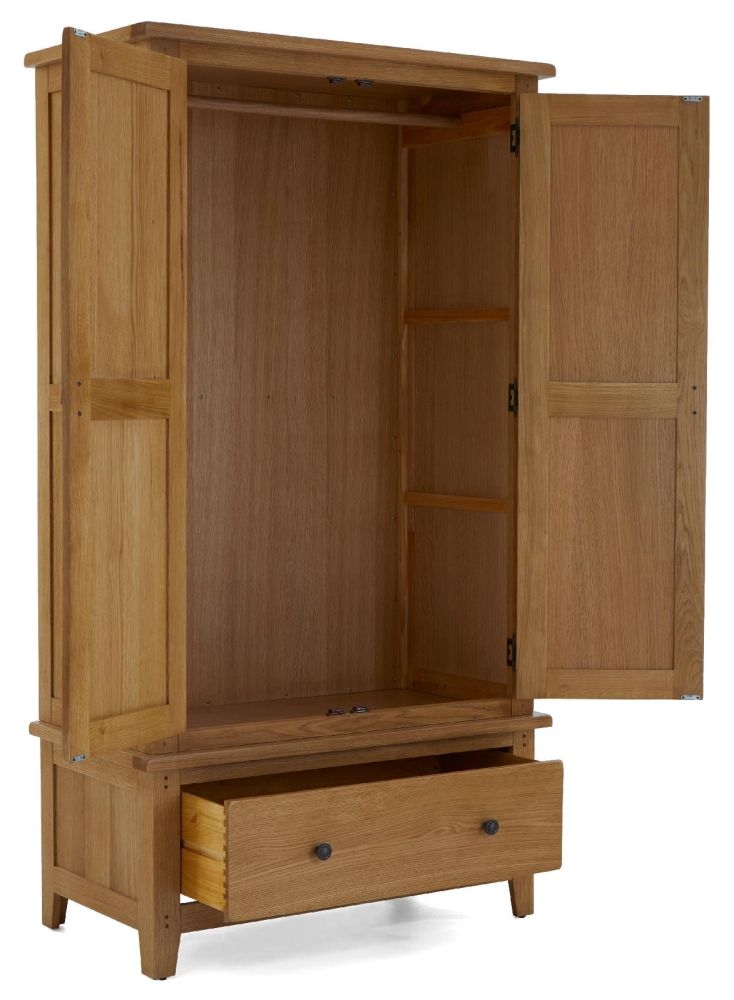 Product photograph of Croydon Oak 2 Door 1 Drawer Double Wardrobe from Choice Furniture Superstore.