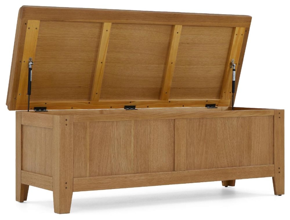 Product photograph of Burford Oak Storage Bench from Choice Furniture Superstore.