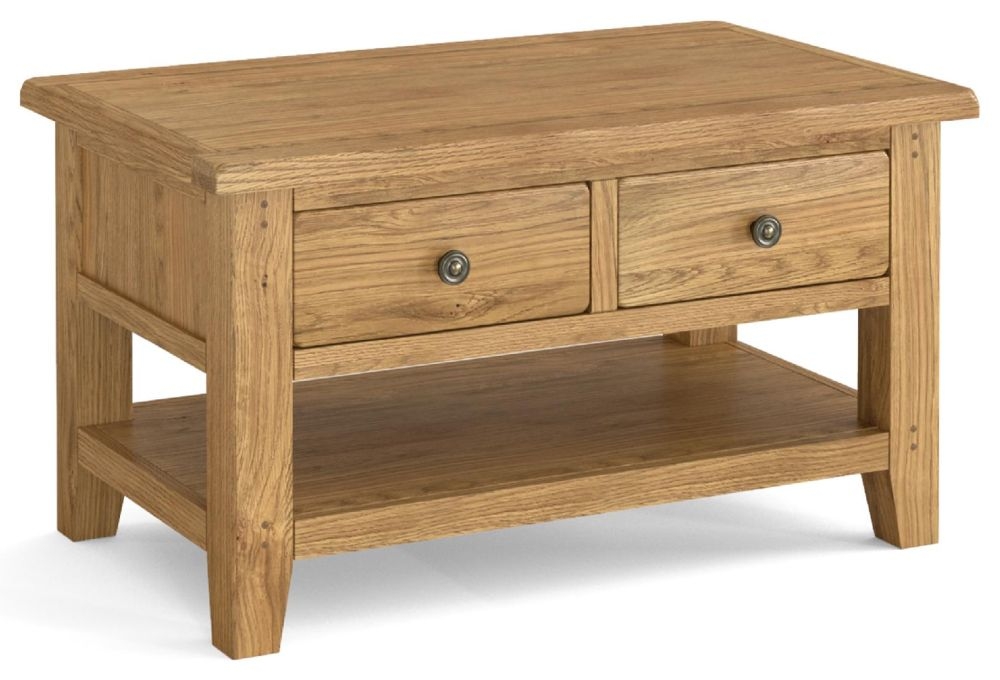 Product photograph of Burford Oak 2 Drawer Coffee Table from Choice Furniture Superstore.