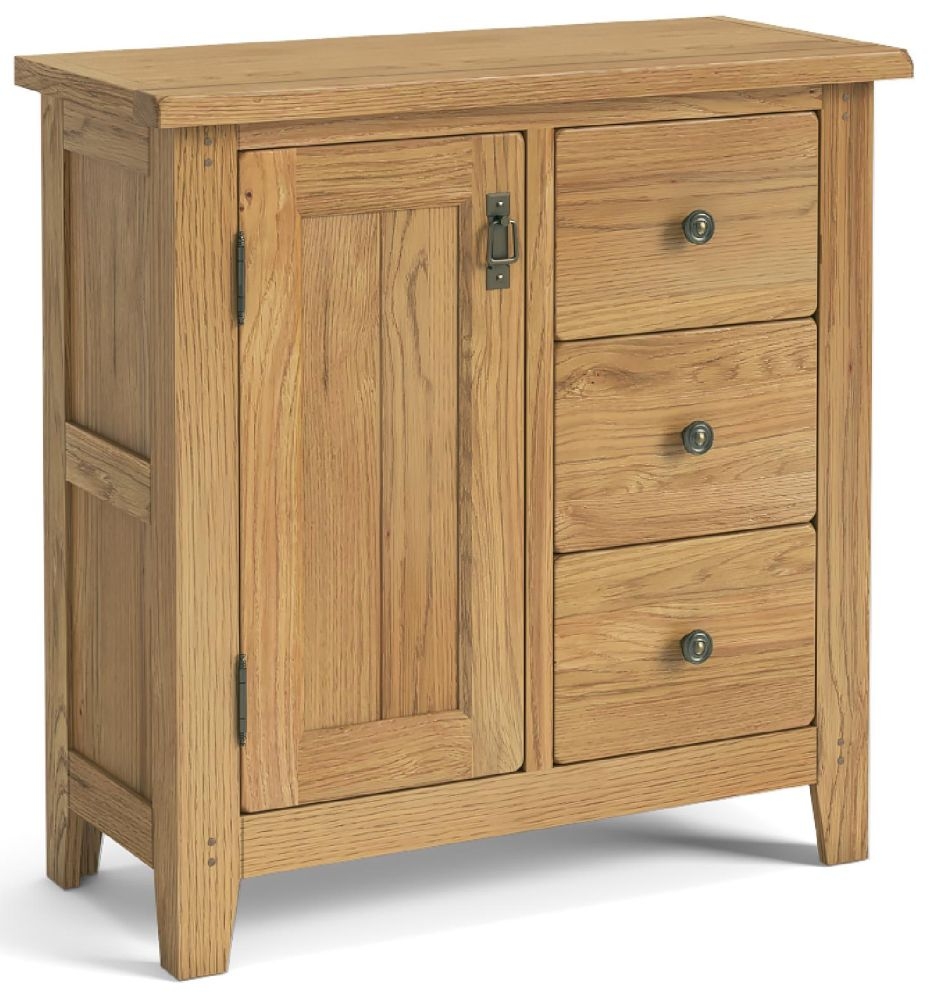 Product photograph of Belden Oak 1 Door 3 Drawer Small Sideboard from Choice Furniture Superstore.