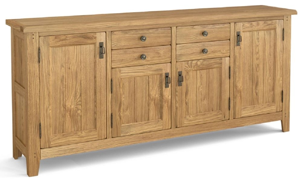 Product photograph of Burford Oak Large 4 Door 4 Drawer Large Sideboard from Choice Furniture Superstore.