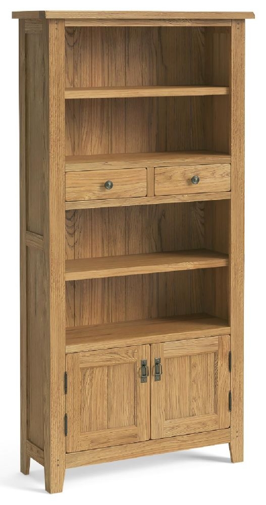 Product photograph of Belden Oak 2 Door 2 Drawer Display Bookcase from Choice Furniture Superstore.