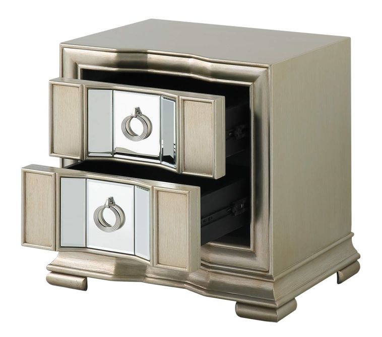 Product photograph of Lucca Mirrored Champagne 2 Drawer Bedside Cabinet from Choice Furniture Superstore.