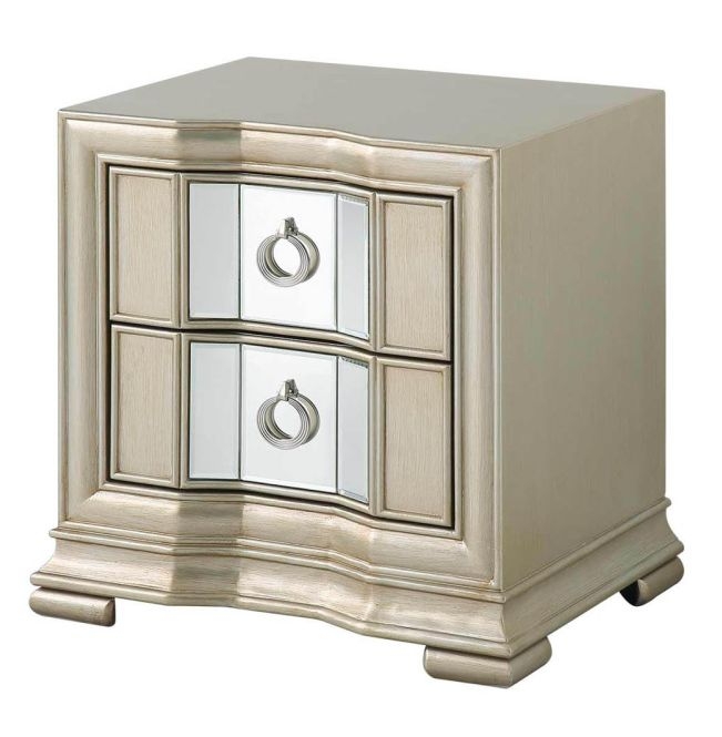 Product photograph of Lucca Mirrored Champagne 2 Drawer Bedside Cabinet from Choice Furniture Superstore.