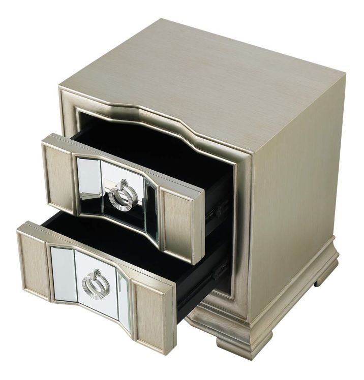 Product photograph of Lucca Mirrored Champagne 2 Drawer Bedside Cabinet from Choice Furniture Superstore.