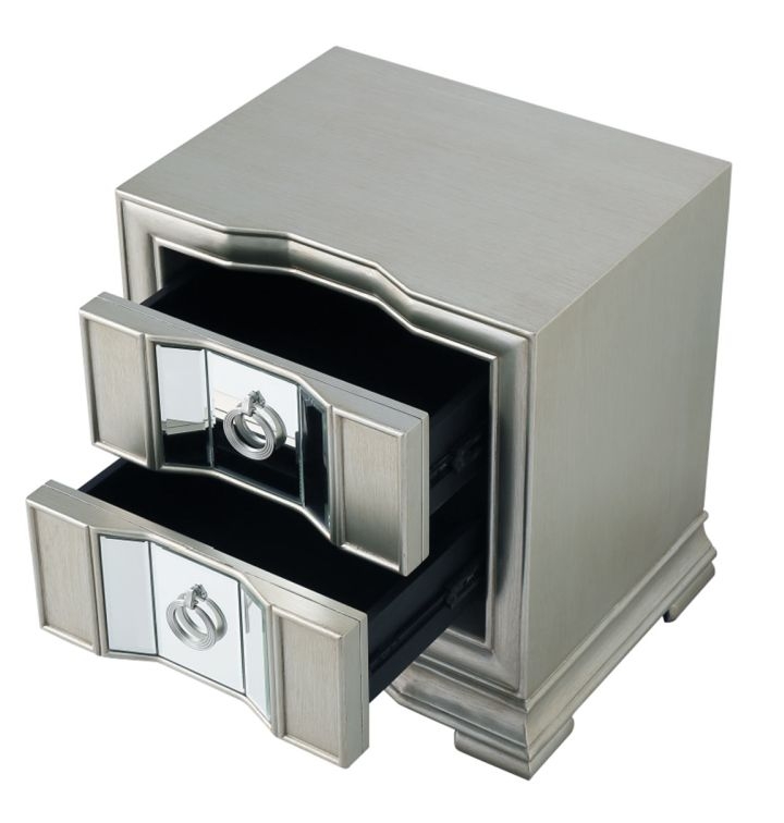 Product photograph of Lucca Mirrored Grey 2 Drawer Bedside Cabinet from Choice Furniture Superstore.